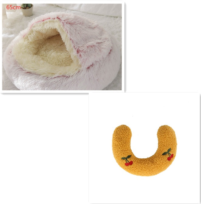 2-in-1 Pet Winter Bed Round Plush Soft Cozy Nest
