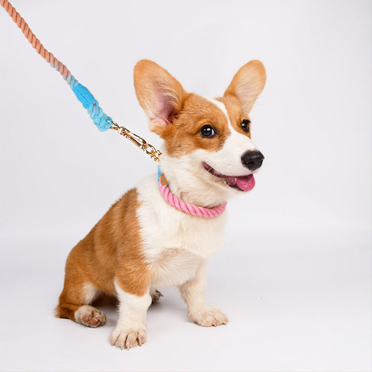 Woven Cotton Pet Leash And Collar Set Durable Comfortable