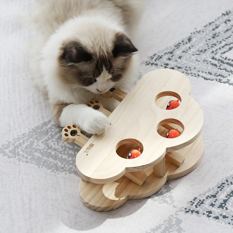 Meow Fairy Solid Wood Pet Teaser Whac-A-Mole Interactive Toy