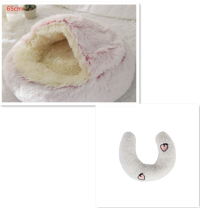 2-in-1 Pet Winter Bed Round Plush Soft Cozy Nest