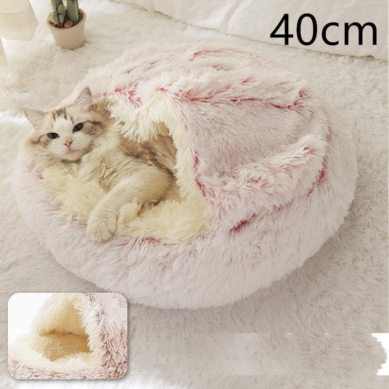 2-in-1 Pet Winter Bed Round Plush Soft Cozy Nest