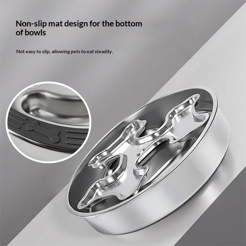 Rotating Stainless Steel Pet Bowl Designed To Prevent Choking