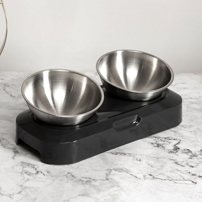 Pet Stainless Steel Double Bowl For Nighttime Feeding