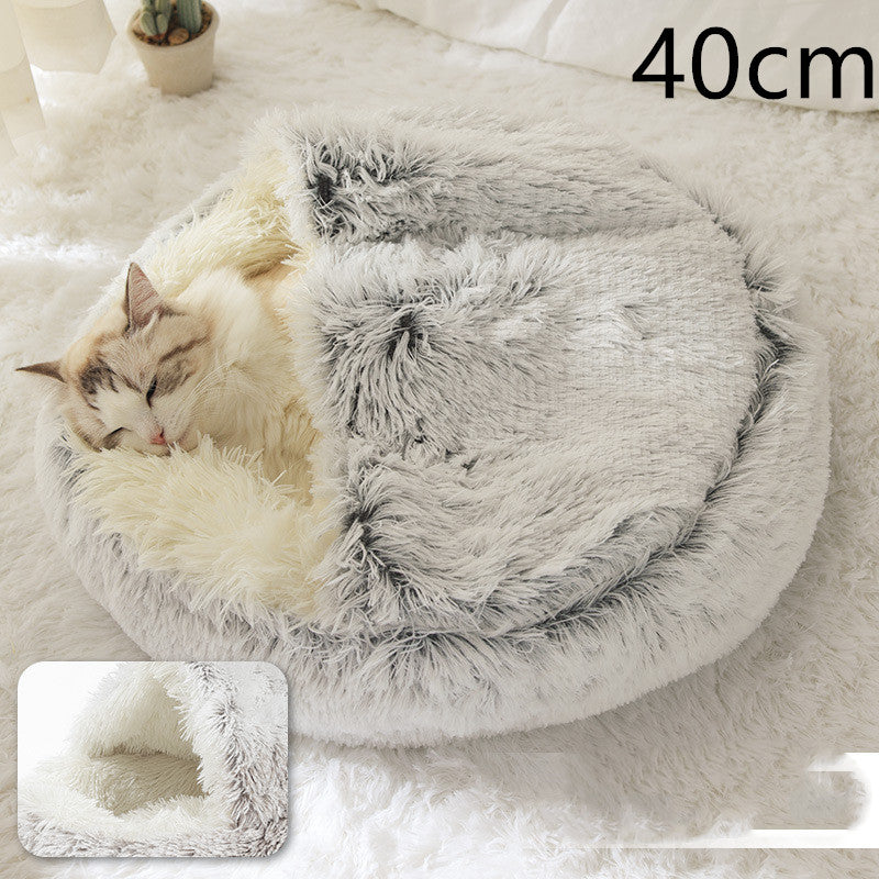 2-in-1 Pet Winter Bed Round Plush Soft Cozy Nest