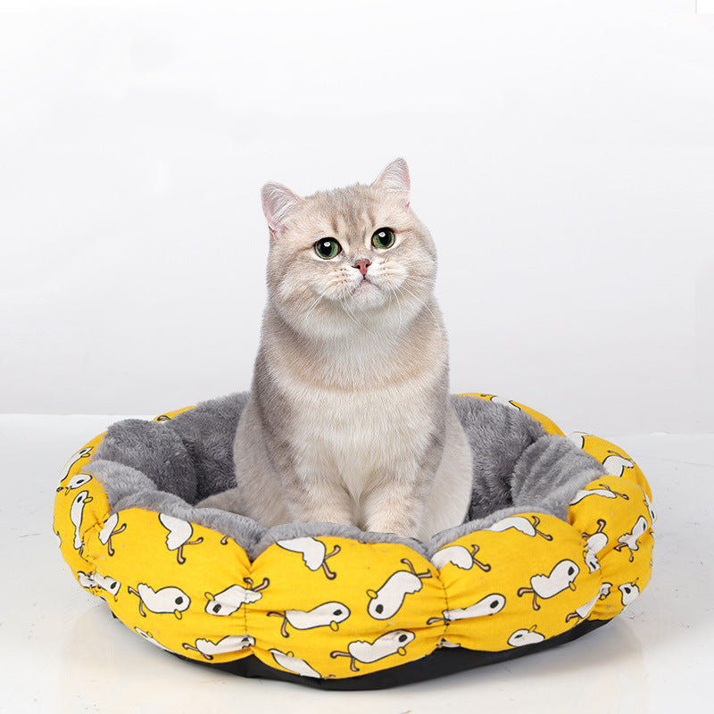 Calming Donut Pet Bed Round Fluffy Nest for Small Pets