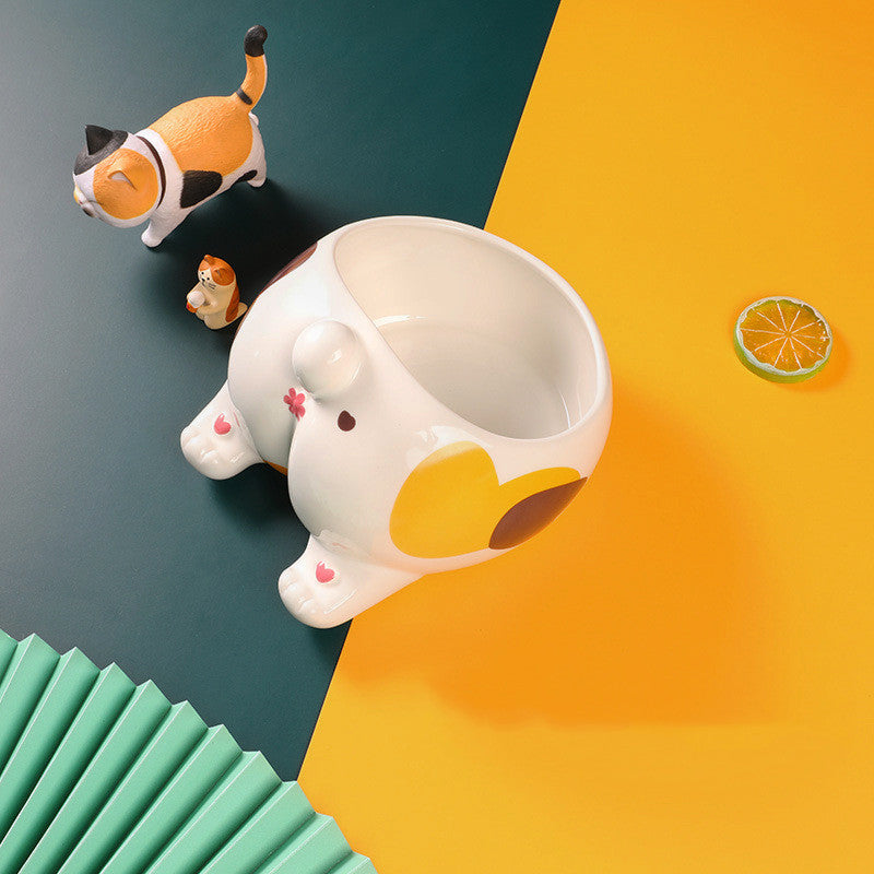 Ceramic Elevated Pet Bowl High-Foot Single Opening Food And Water Feeder