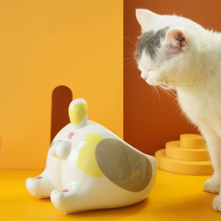 Ceramic Elevated Pet Bowl High-Foot Single Opening Food And Water Feeder