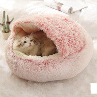 2-in-1 Pet Winter Bed Round Plush Soft Cozy Nest