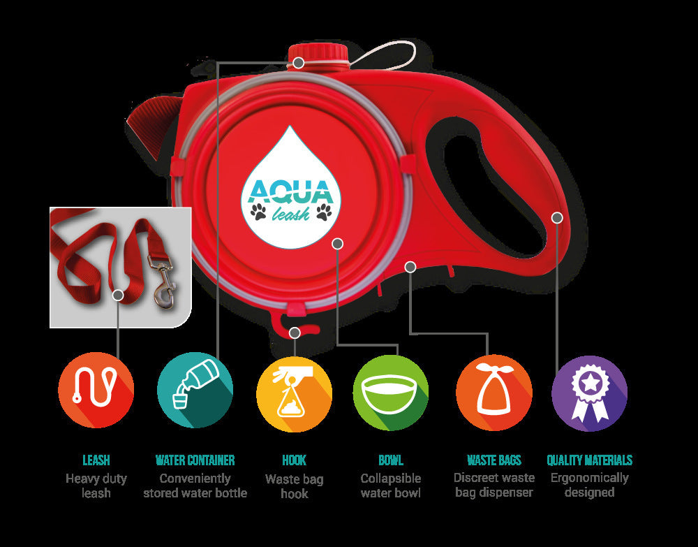 Multifunctional Portable Pet Leash With Built-In Water Bottle Holder