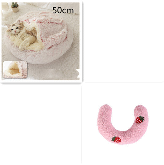 2-in-1 Pet Winter Bed Round Plush Soft Cozy Nest