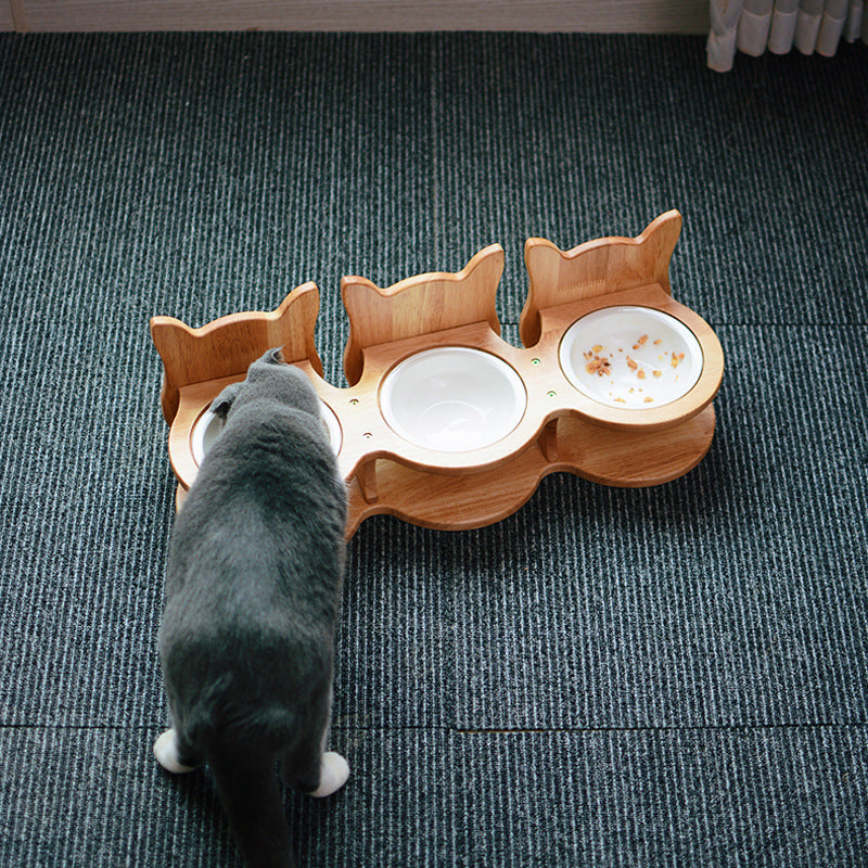 Tall Ceramic Pet Bowl With Stainless Steel Neck Guard