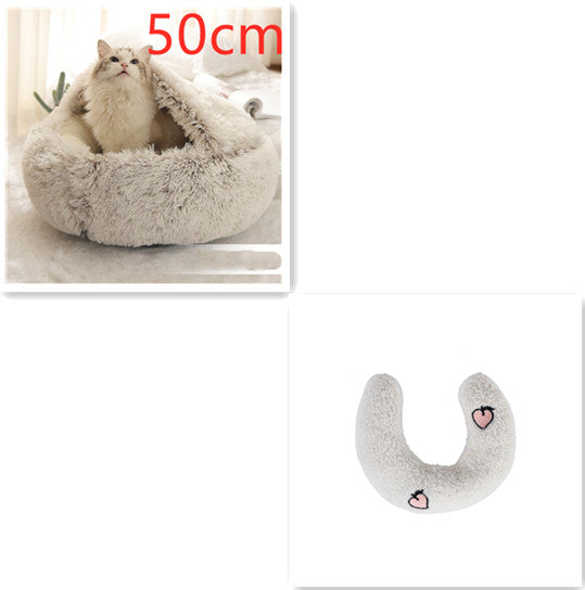 2-in-1 Pet Winter Bed Round Plush Soft Cozy Nest