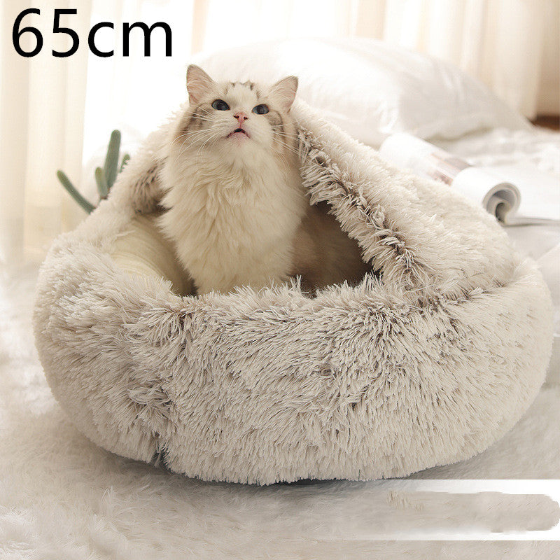 2-in-1 Pet Winter Bed Round Plush Soft Cozy Nest
