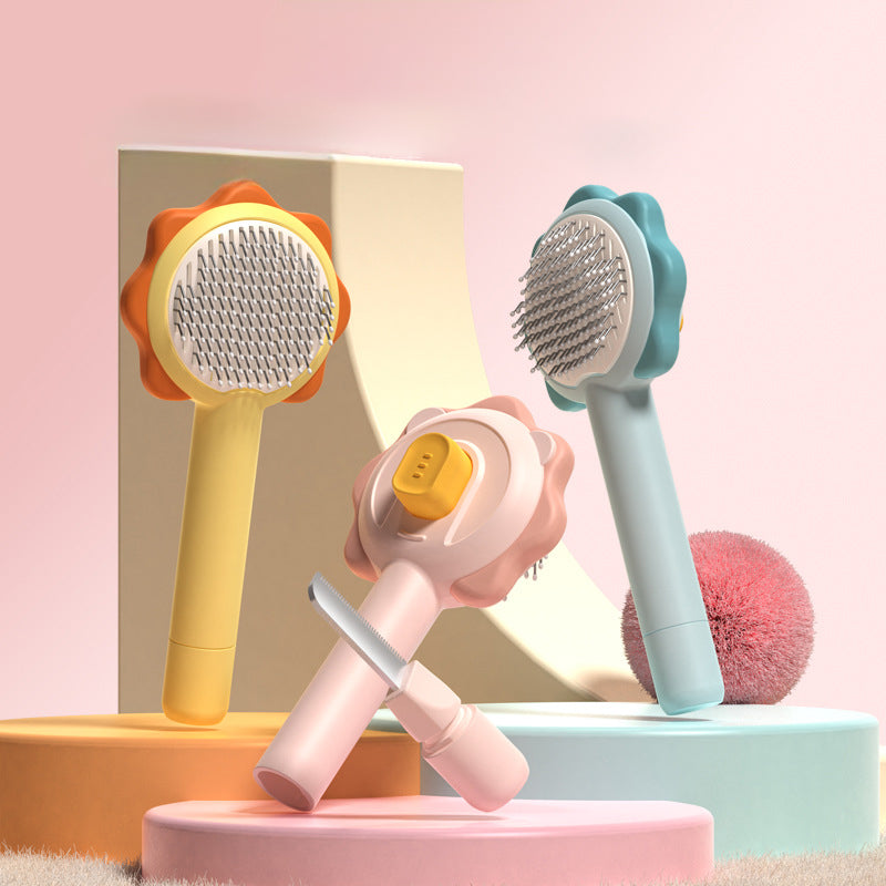 Stainless Steel Pet Comb One-Click Hair Removal Massage Comb