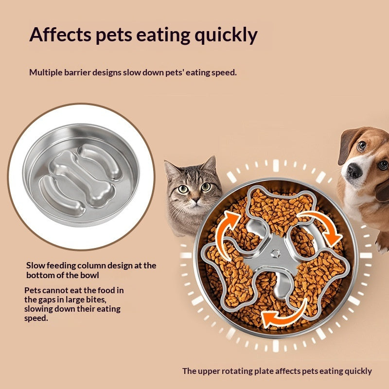 Rotating Stainless Steel Pet Bowl Designed To Prevent Choking