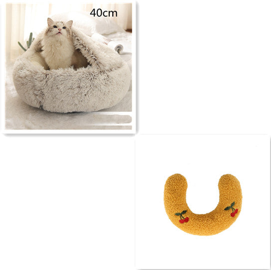 2-in-1 Pet Winter Bed Round Plush Soft Cozy Nest