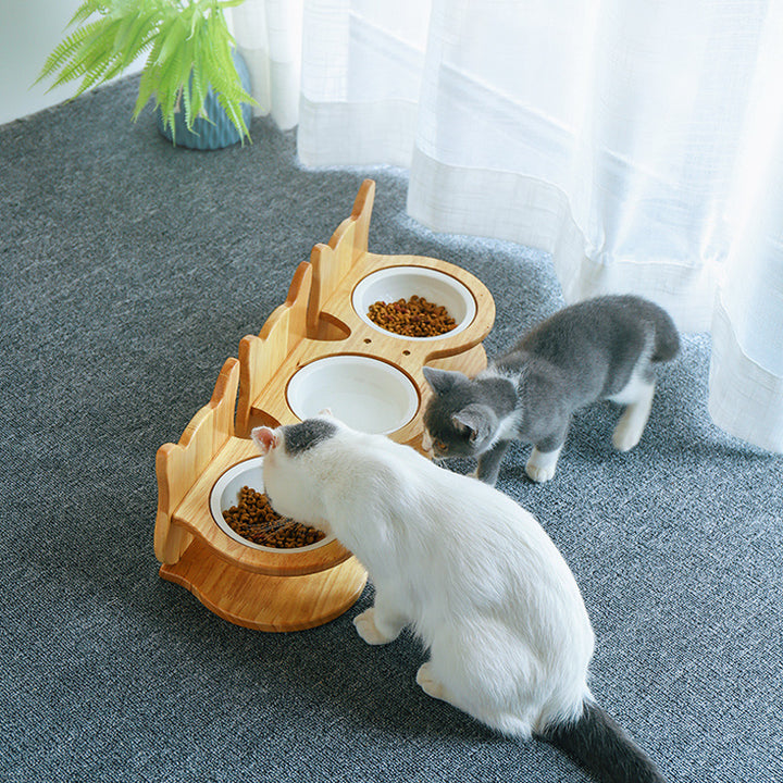 Tall Ceramic Pet Bowl With Stainless Steel Neck Guard