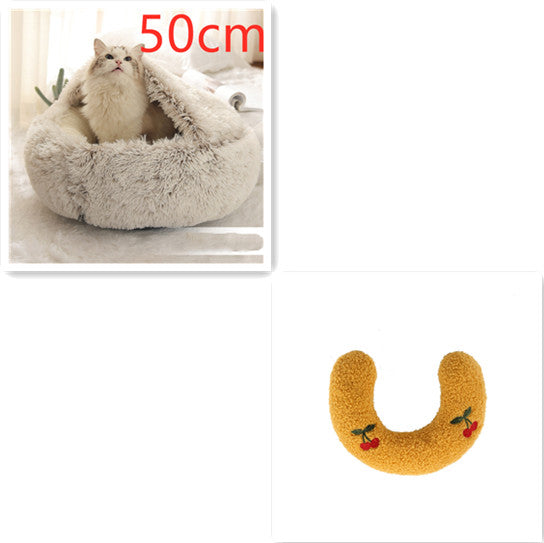 2-in-1 Pet Winter Bed Round Plush Soft Cozy Nest