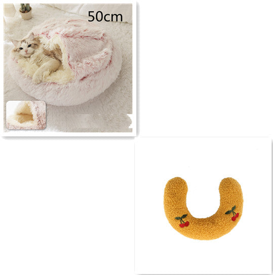 2-in-1 Pet Winter Bed Round Plush Soft Cozy Nest
