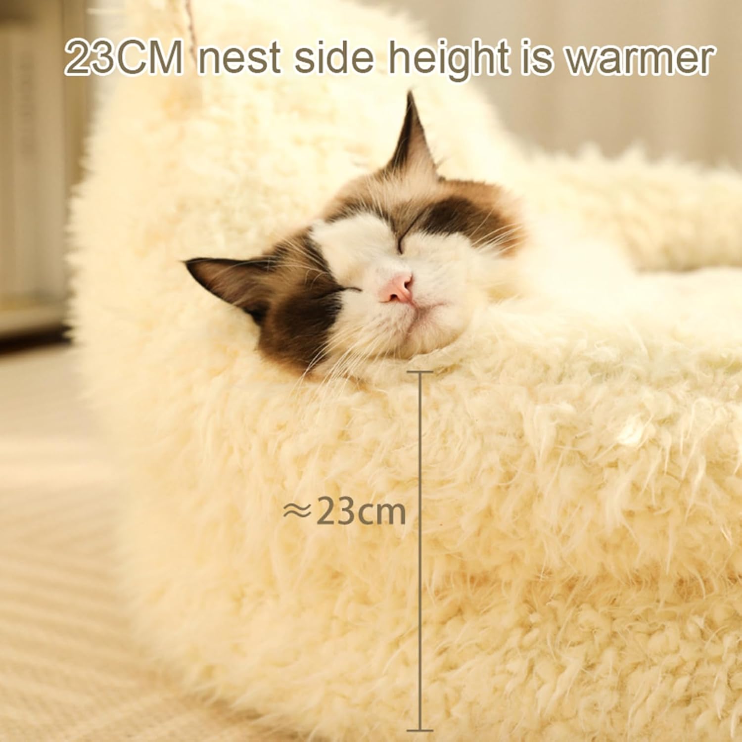 Alpaca Calming Pet Bed Plush Nest with Detachable Pad Non-Slip