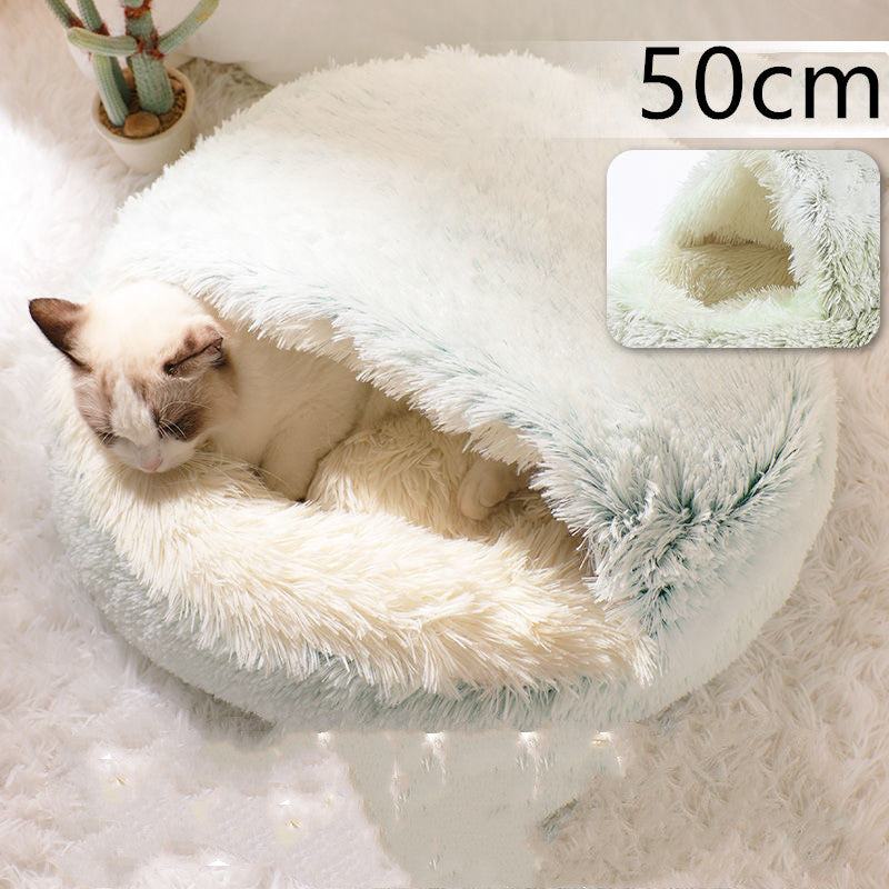 2-in-1 Pet Winter Bed Round Plush Soft Cozy Nest