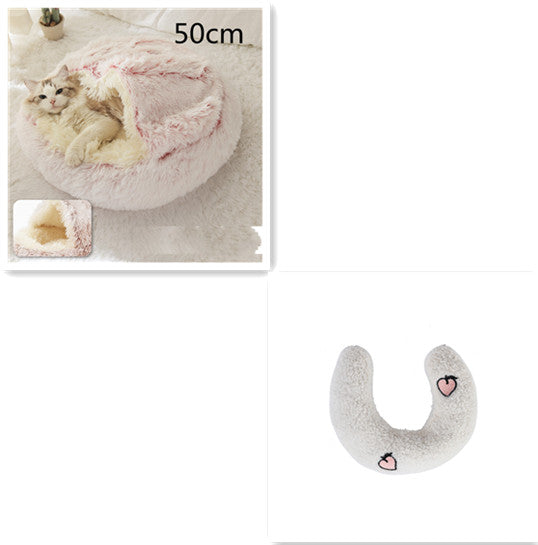 2-in-1 Pet Winter Bed Round Plush Soft Cozy Nest