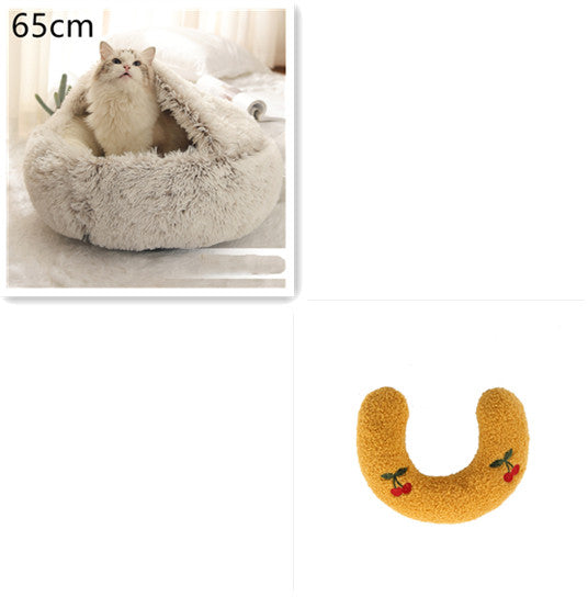 2-in-1 Pet Winter Bed Round Plush Soft Cozy Nest