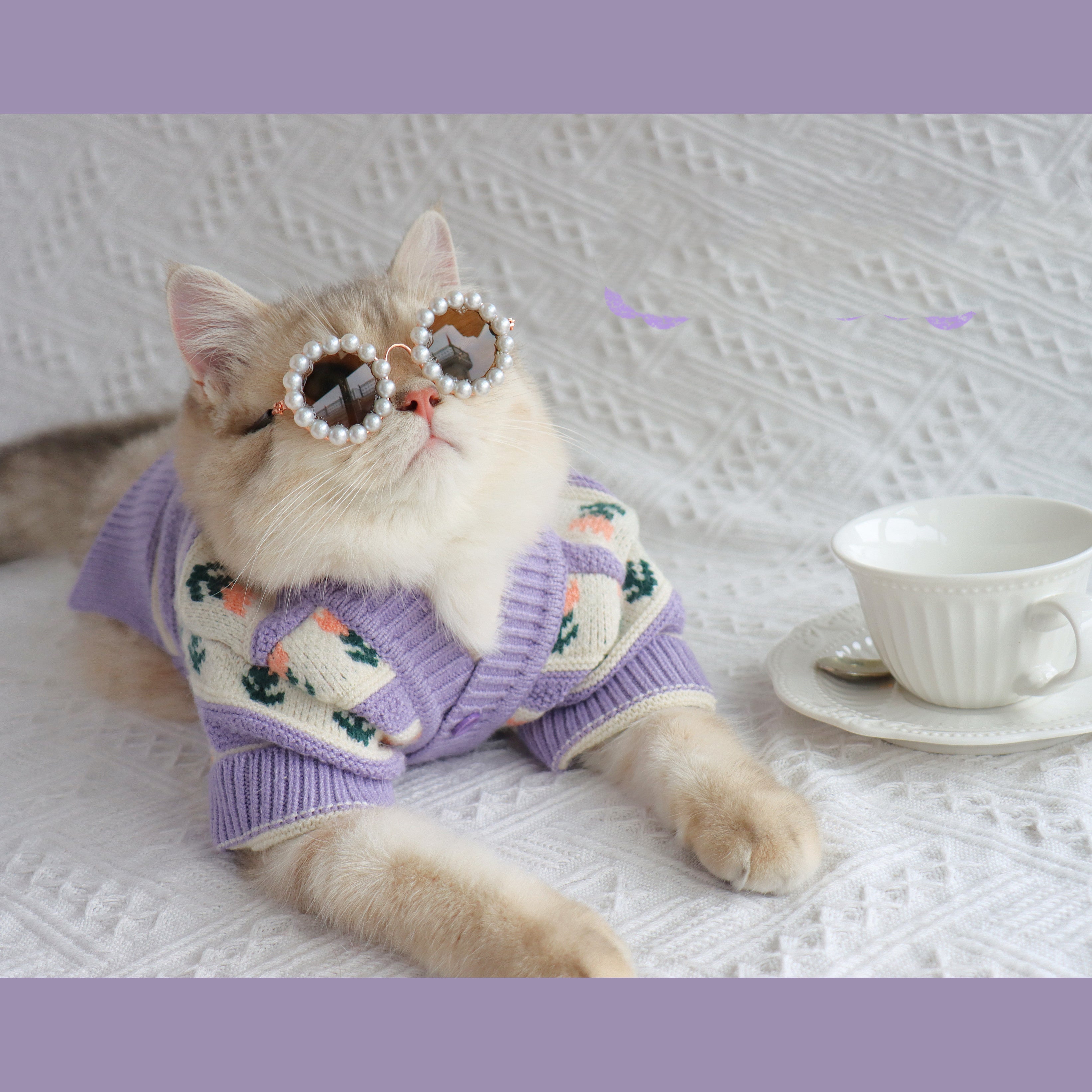 Retro Purple Flower Pet Sweater Knitted Autumn Winter Outfit