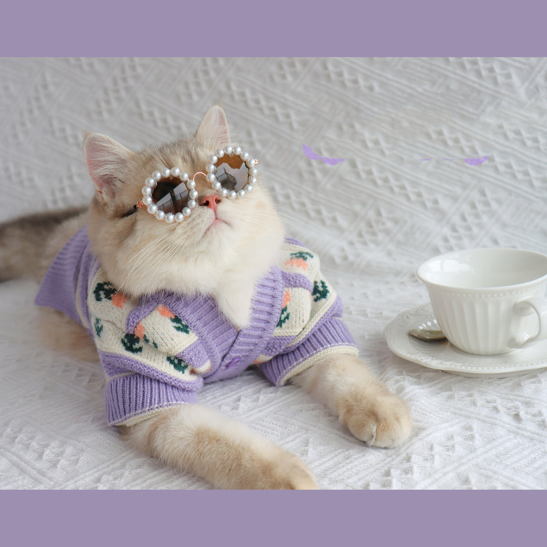 Retro Purple Flower Pet Sweater Knitted Autumn Winter Outfit