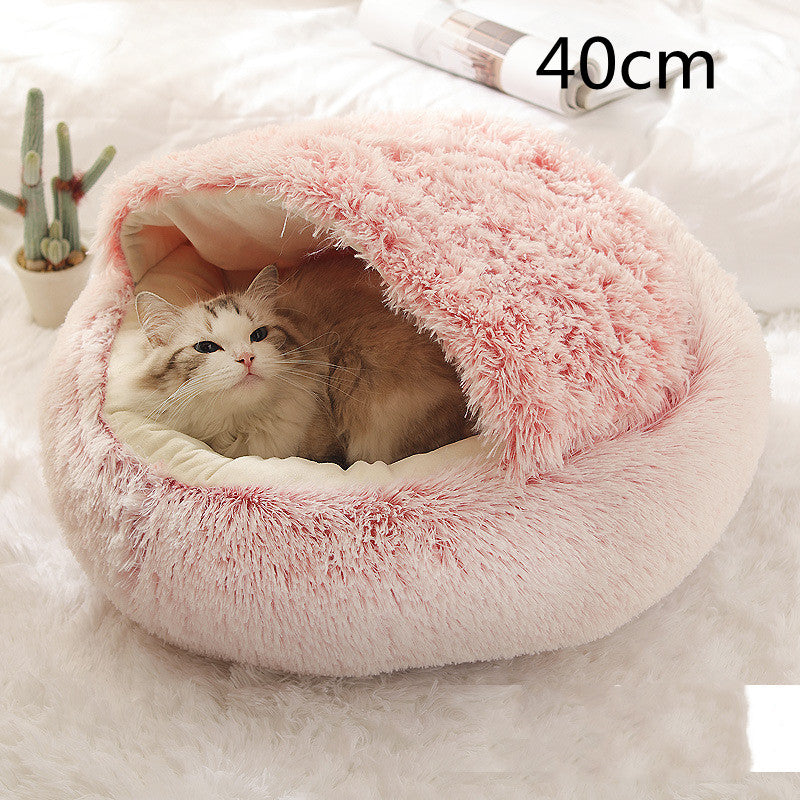 2-in-1 Pet Winter Bed Round Plush Soft Cozy Nest