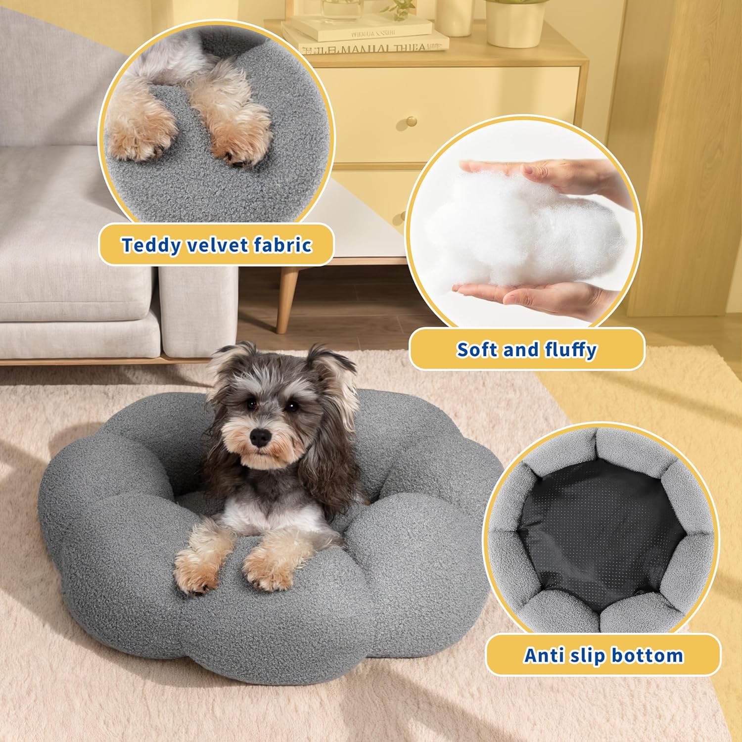 Calming Fluffy Round Donut Pet Bed Plush Cuddler Non-Slip