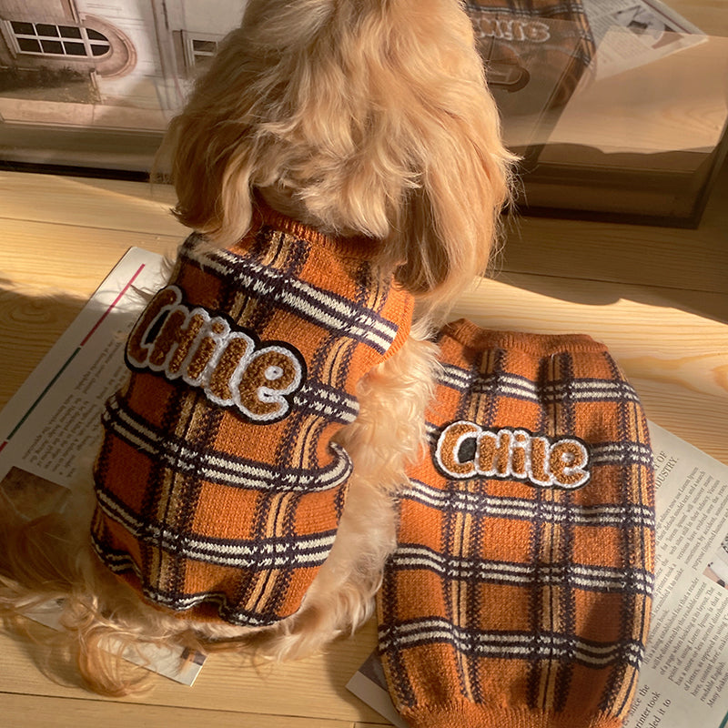 Vintage Plaid Pet Sweater Soft Comfortable Clothing For Pets