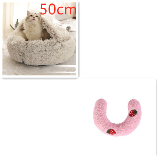 2-in-1 Pet Winter Bed Round Plush Soft Cozy Nest
