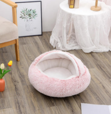 2-in-1 Pet Winter Bed Round Plush Soft Cozy Nest