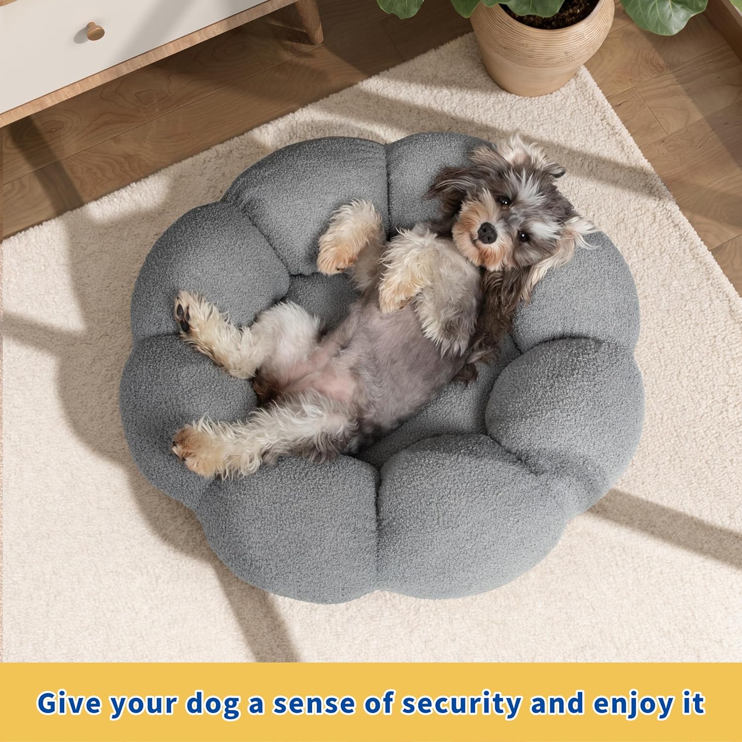 Calming Fluffy Round Donut Pet Bed Plush Cuddler Non-Slip