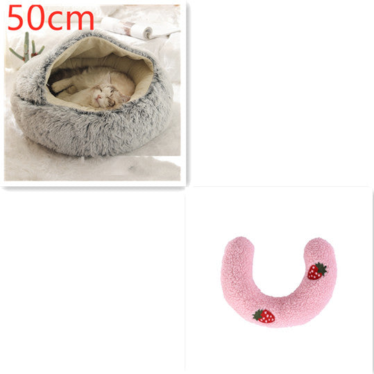 2-in-1 Pet Winter Bed Round Plush Soft Cozy Nest