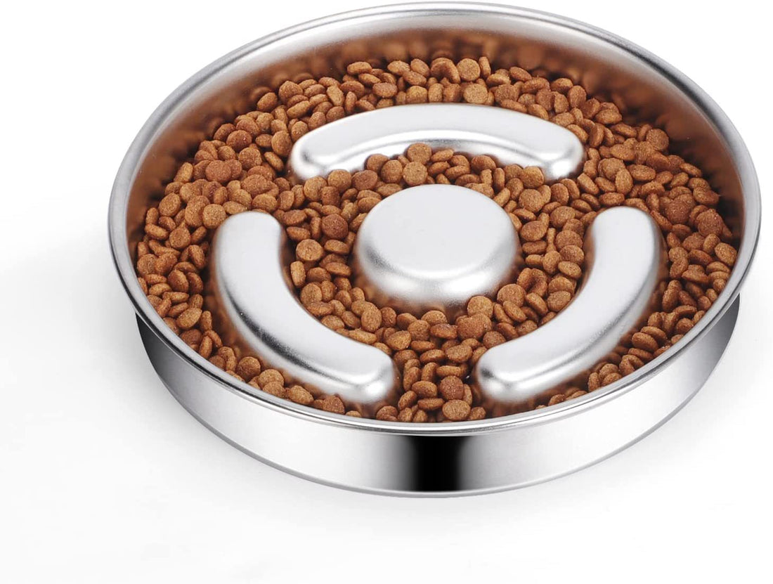 Pet Slow Feeding Bowl With Stainless Steel Neck Protection Guard