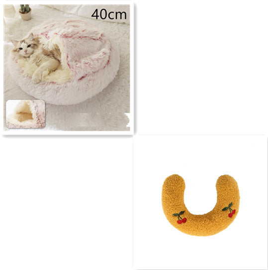 2-in-1 Pet Winter Bed Round Plush Soft Cozy Nest