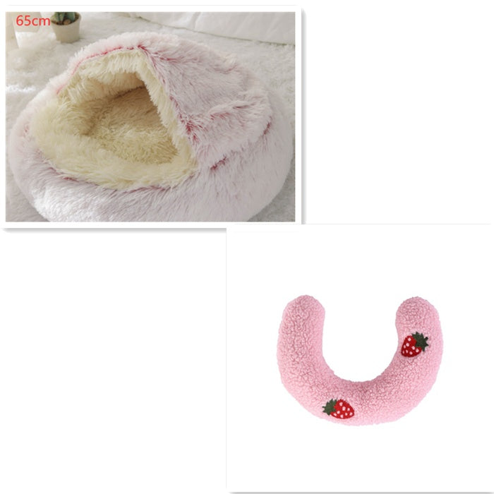 2-in-1 Pet Winter Bed Round Plush Soft Cozy Nest