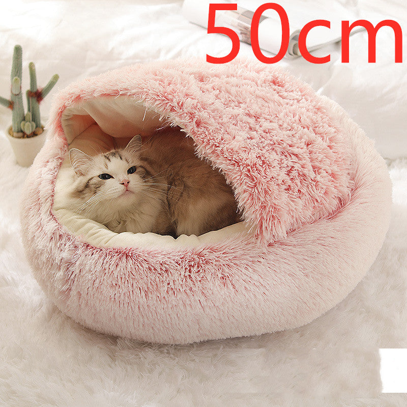 2-in-1 Pet Winter Bed Round Plush Soft Cozy Nest