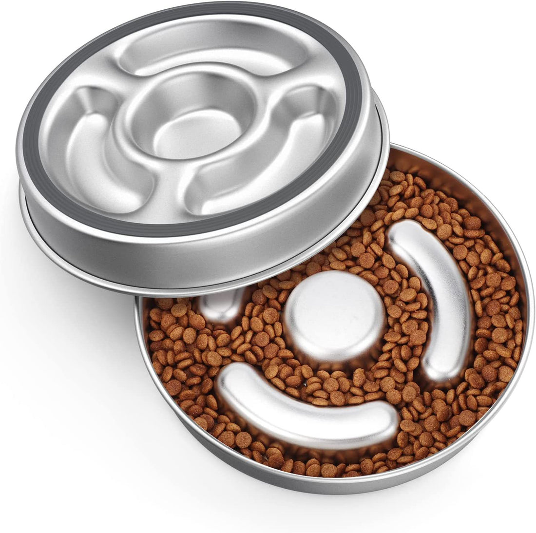 Pet Slow Feeding Bowl With Stainless Steel Neck Protection Guard