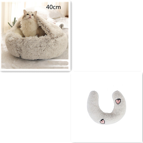 2-in-1 Pet Winter Bed Round Plush Soft Cozy Nest