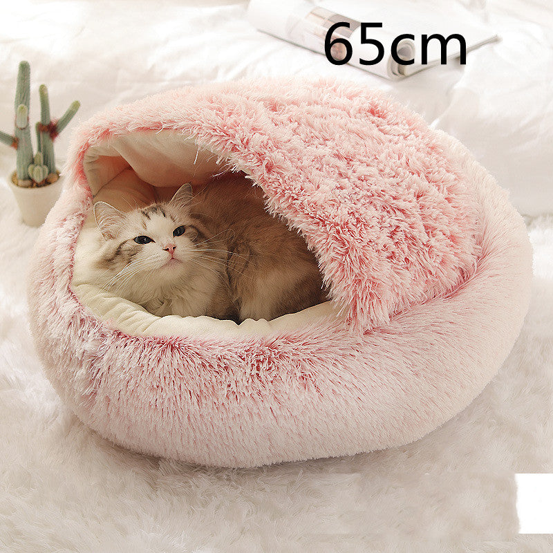 2-in-1 Pet Winter Bed Round Plush Soft Cozy Nest
