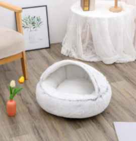 2-in-1 Pet Winter Bed Round Plush Soft Cozy Nest
