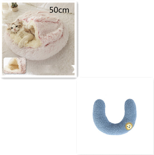 2-in-1 Pet Winter Bed Round Plush Soft Cozy Nest