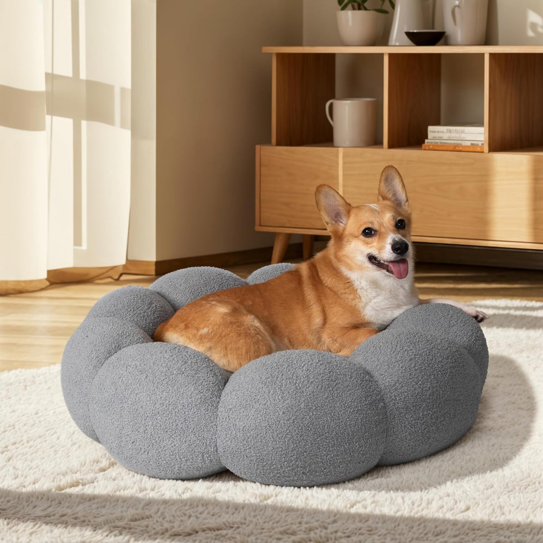 Calming Fluffy Round Donut Pet Bed Plush Cuddler Non-Slip