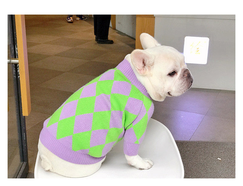Trendy Plaid Pet Sweater Stylish Comfortable Outfit For Pets
