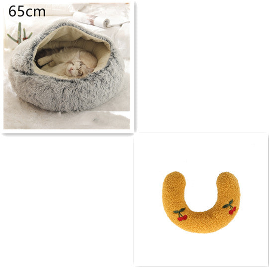 2-in-1 Pet Winter Bed Round Plush Soft Cozy Nest