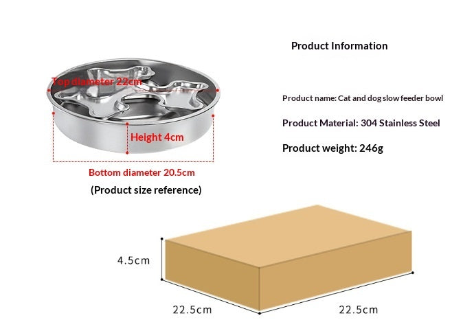 Rotating Stainless Steel Pet Bowl Designed To Prevent Choking