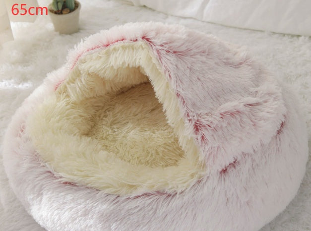 2-in-1 Pet Winter Bed Round Plush Soft Cozy Nest